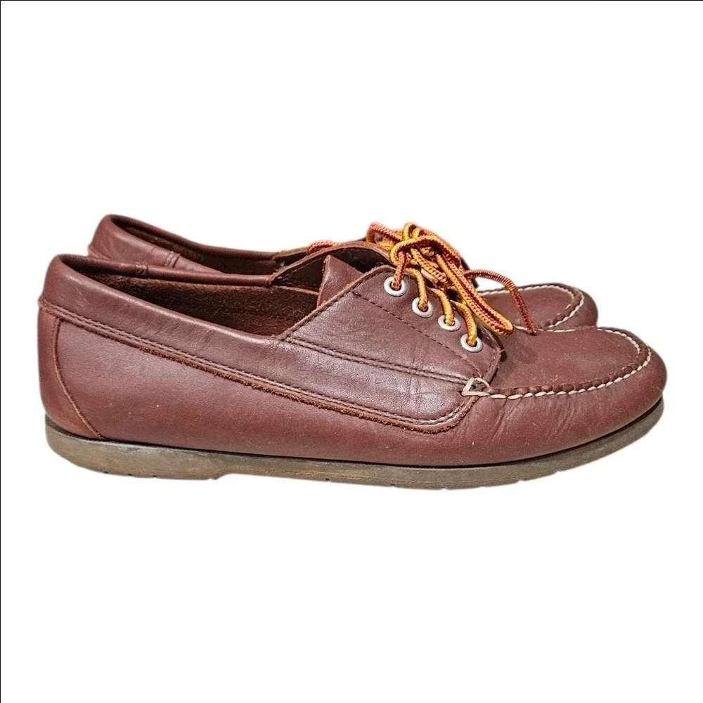 LL Bean Mens Brown Leather Boat Shoes Moc Toe Loafers 8 EE Wide Dress Casual